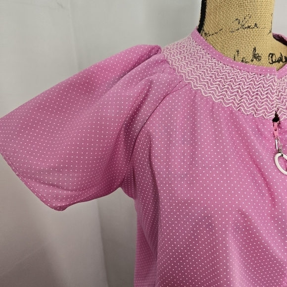 Deadstock Vintage 70s Pink Polka Dot Barbiecore Girly Night Gown House Dress - Picture 8 of 16